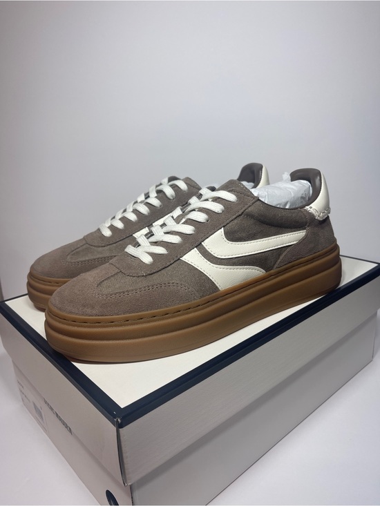 Steve Madden Shoes - Steve Madden Dodge Espresso Taupe Suede Sneakers with White Stripes.